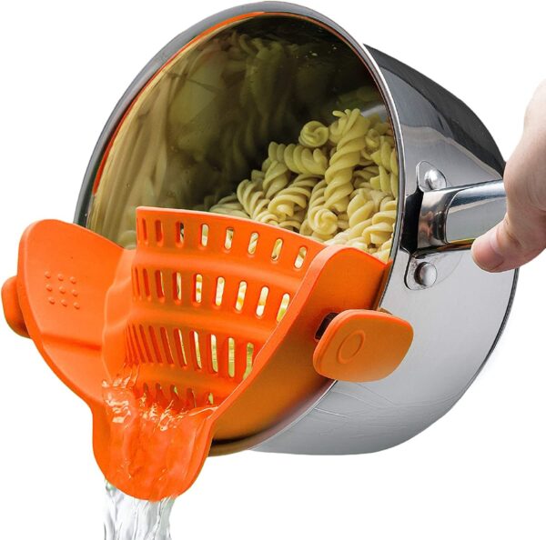 Kitchen Snap N Strain Pot Strainer and Pasta Strainer - Adjustable Silicone Clip On Strainer for Pots, Pans, and Bowls - Gray - Image 20