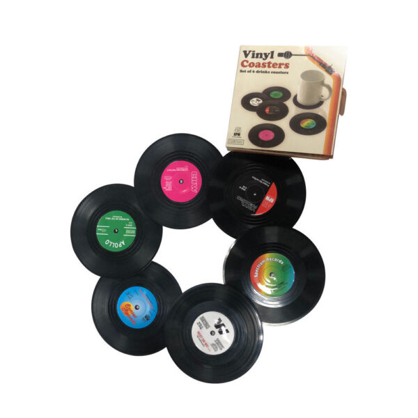 6pcs Record Design Coasters With Gift Box; Vinyl Record Coasters For Drinks Novelty ; Funny Absorbent Retro Style Home Decor; Hot Coffee Cup Placement Pads; Diameter 4.1"