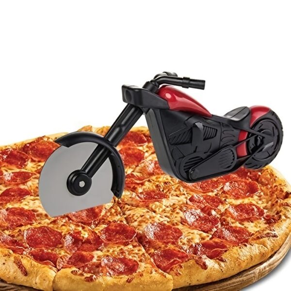 1pc Motorcycle Pizza Cutter; Stainless Steel Wheel Blade; Kitchen Gadget Present With Stand - Image 2