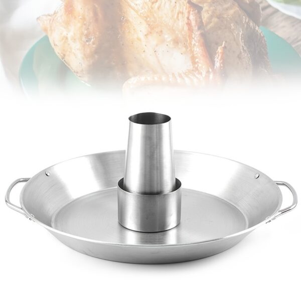 1pc Stainless Steel Round Roasting Pan; Chicken Roaster Rack Holder; 12.4inch/31.5cm; Thanksgiving Gift; Dishwasher Safe - Image 4