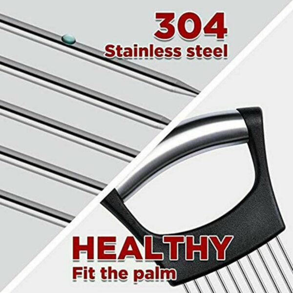 Stainless Steel Onion Holder Slicer Vegetable Tools Tomato Cutter Kitchen Gadget Steel Onion Needle With Cutting Safe Aid Holder Easy Slicer Cutter Tomato Safe Fork Handheld Vegetable Knife Kitchen - Image 7