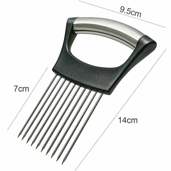 Stainless Steel Onion Holder Slicer Vegetable Tools Tomato Cutter Kitchen Gadget Steel Onion Needle With Cutting Safe Aid Holder Easy Slicer Cutter Tomato Safe Fork Handheld Vegetable Knife Kitchen - Image 8