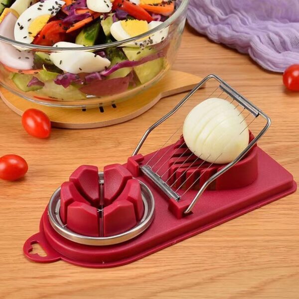 Kitchen Cutter Wire Egg Slicer with Stainless Steel Wire for Hard Boiled Eggs; 2 in 1 Stainless Steel Egg Slicer Cutter for Strawberries; Kiwis; Sausage (Red) - Image 3