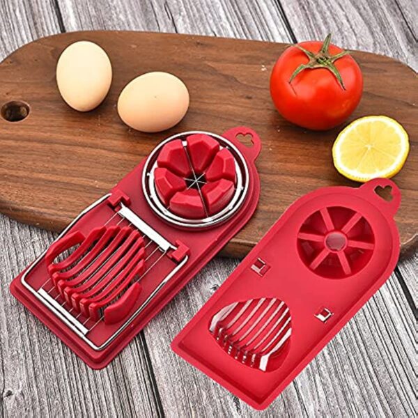 Kitchen Cutter Wire Egg Slicer with Stainless Steel Wire for Hard Boiled Eggs; 2 in 1 Stainless Steel Egg Slicer Cutter for Strawberries; Kiwis; Sausage (Red) - Image 4