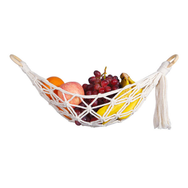 Fruit Hammock,Gray Fruit Basket, 100% Cotton, Screws & S Hooks, Banana Holder, Hanging Fruit Basket for Potato Storage - Image 4