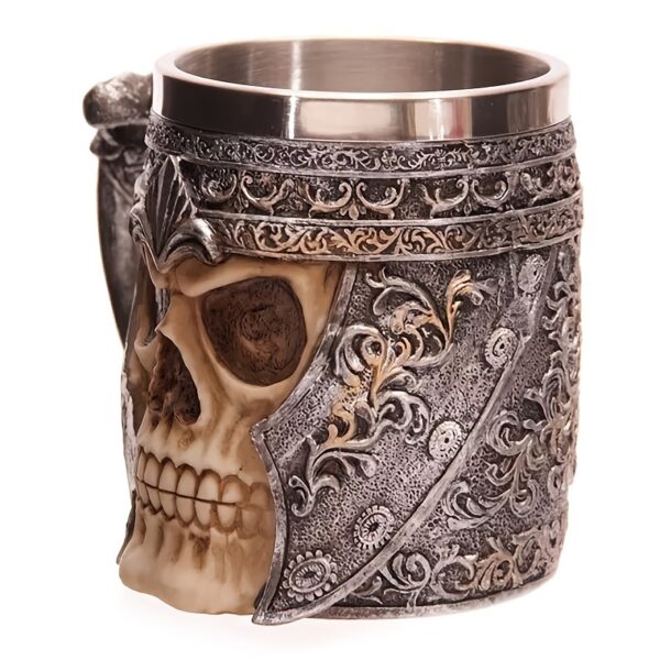 1pc Skull Knight Mug, Stainless Steel Viking Skull Mug, Creative Skeleton Beer Mug, Metal Skull Coffee Mug, Funny Gift, Home Kitchen Supplies - Image 2