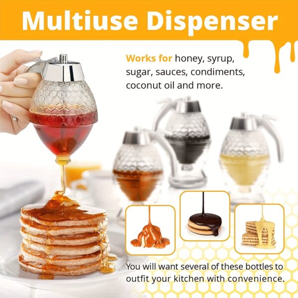 1pc Honey Dispenser, No Drip Maple Syrup Dispenser, Honey Comb Shaped Honey Pot, Honey Jar With Storage Stand, 8oz Capacity - Image 2