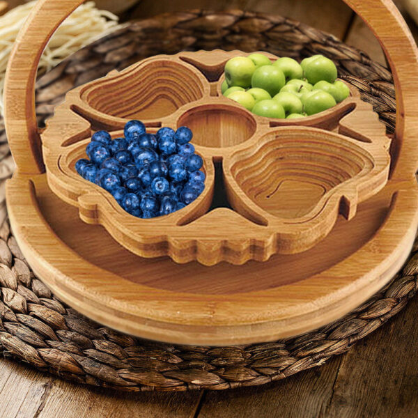 Bamboo Foldable Fruit Storage Basket Creative Collapsible Fruit Candy Plate Nuts Snacks StorageTray Home Decoration Gift Basket - Image 4