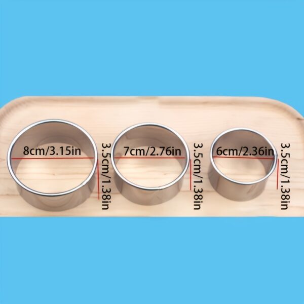 3pcs/Set; 2.36in/2.76in/3.15in; Stainless Steel Circle Mold & Hand Press Set; Cookie Cutter; Dumpling Press; Cooking Accessories Baking Tools - Image 3