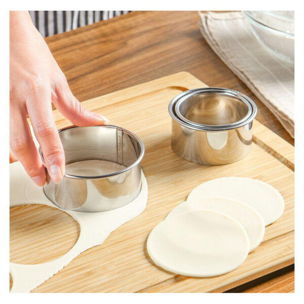 3pcs/Set; 2.36in/2.76in/3.15in; Stainless Steel Circle Mold & Hand Press Set; Cookie Cutter; Dumpling Press; Cooking Accessories Baking Tools - Image 4