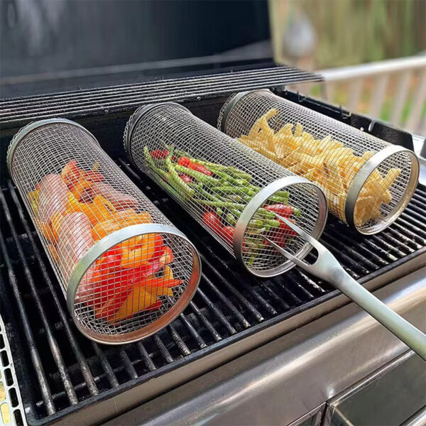 Stainless Steel Barbecue Cooking Grill Grate Outdoor Camping BBQ Drum Grilling Basket Campfire Grid Picnic Cookware Kitchen Tool - Image 6