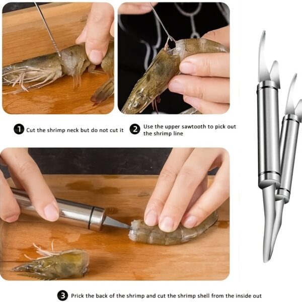 2pcs 5 In 1 Multifunctional Shrimp Line Fish Maw Knife Household Shrimp Line Knife; Fish Scale Planer Seafood Knives Tool For Kitchen - Image 5