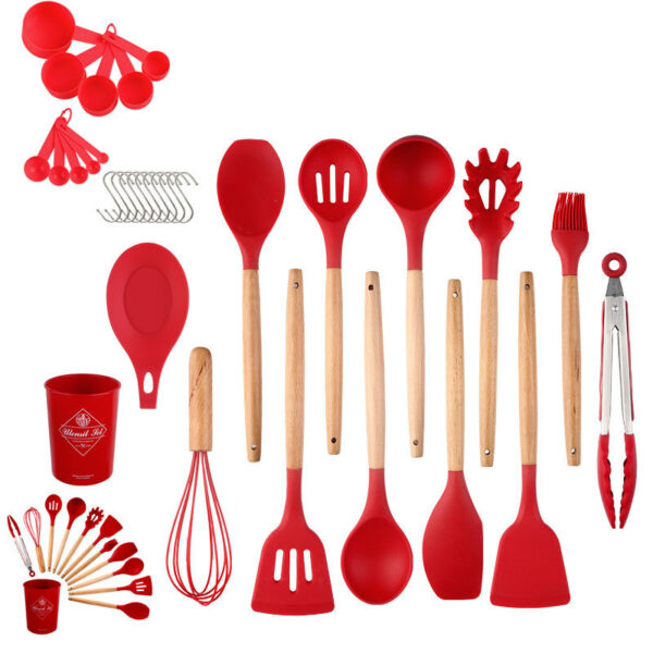 33pcs Set Wooden Handle Silicone Kitchen Utensils 33 Pieces Set Silicone Spoon Shovel Kitchen Gadgets Set Silicone Kitchen Utensils - Image 6