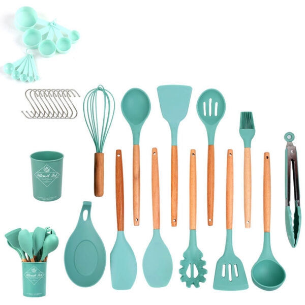 33pcs Set Wooden Handle Silicone Kitchen Utensils 33 Pieces Set Silicone Spoon Shovel Kitchen Gadgets Set Silicone Kitchen Utensils - Image 2