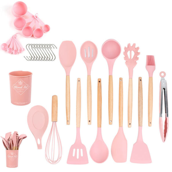 33pcs Set Wooden Handle Silicone Kitchen Utensils 33 Pieces Set Silicone Spoon Shovel Kitchen Gadgets Set Silicone Kitchen Utensils - Image 5