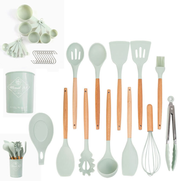 33pcs Set Wooden Handle Silicone Kitchen Utensils 33 Pieces Set Silicone Spoon Shovel Kitchen Gadgets Set Silicone Kitchen Utensils - Image 4