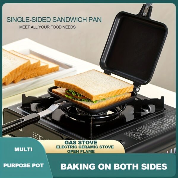 1pc Sandwich Maker Non-stick Grilled Sandwich Double Sided Frying Pan; Bread Toast Breakfast Pan Omelette Pan Outdoor Camping Baking Pan Kitchen Supplies - Image 2