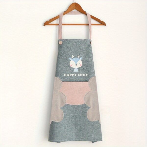 1pc Cute Cartoon Apron; Waterproof And Oil-proof Apron; Hand Wipeable Sleeveless Kitchen Cooking Apron; Cooking And Baking Supplies; Kitchen Tools - Image 3