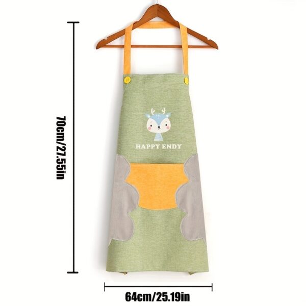 1pc Cute Cartoon Apron; Waterproof And Oil-proof Apron; Hand Wipeable Sleeveless Kitchen Cooking Apron; Cooking And Baking Supplies; Kitchen Tools - Image 4