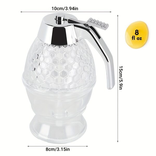 1pc Honey Dispenser; No Drip Maple Syrup Dispenser; Honey Comb Shaped Honey Pot; Honey Jar With Storage Stand; 8oz Capacity - Image 3