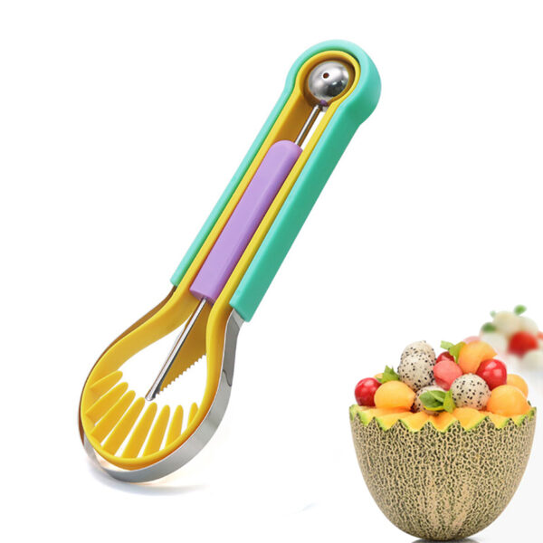 3-in-1 Fruit Digger Fruit Carving Knife Set Cutter Fruit Platter Separator Kitchen Gadgets Watermelon Ice Cream Baller Scoop - Image 2