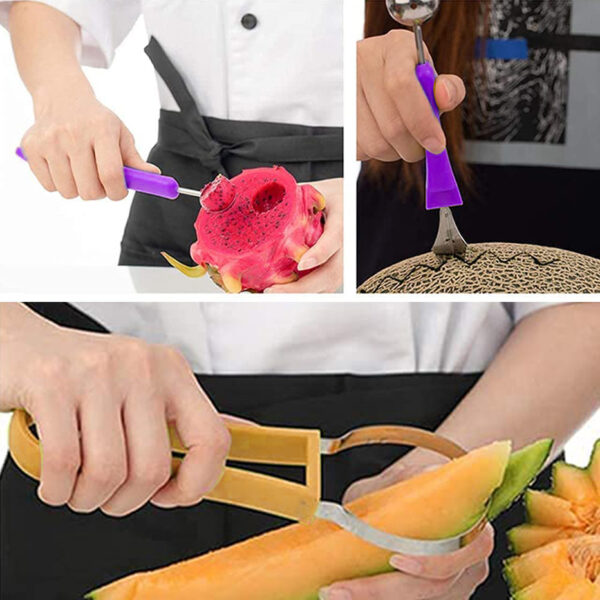 3-in-1 Fruit Digger Fruit Carving Knife Set Cutter Fruit Platter Separator Kitchen Gadgets Watermelon Ice Cream Baller Scoop - Image 3