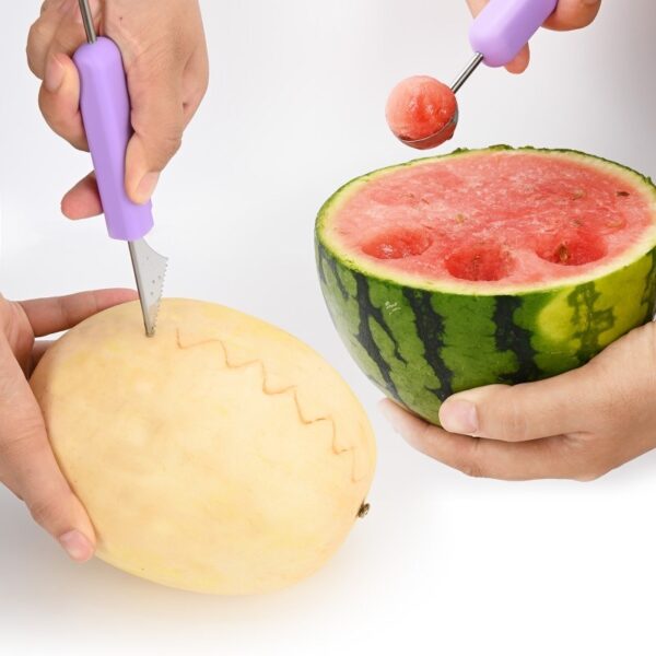 3-in-1 Fruit Digger Fruit Carving Knife Set Cutter Fruit Platter Separator Kitchen Gadgets Watermelon Ice Cream Baller Scoop - Image 7