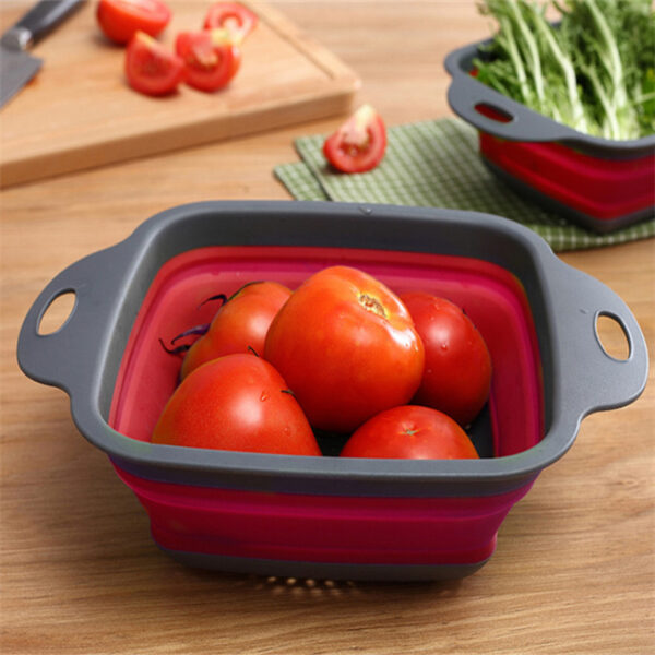 Collapsible Colander Set Of 2; Silicone Square Strainer With Handle For Kitchen Food Draining Pasta Vegetable Fruit And Meat - Image 8