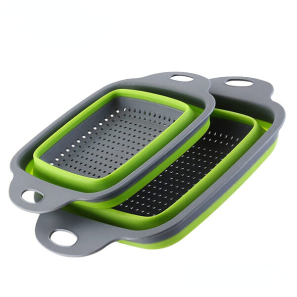 Collapsible Colander Set Of 2; Silicone Square Strainer With Handle For Kitchen Food Draining Pasta Vegetable Fruit And Meat - Image 3