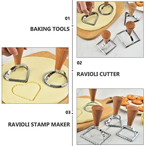 5pcs; Geometric Cookie Cutters; Stainless Steel Candy Mold With Wooden Handle; Biscuit Molds; Square Round Heart Shaped Chocolate Cutters; Cake Decorating Molds - Image 5