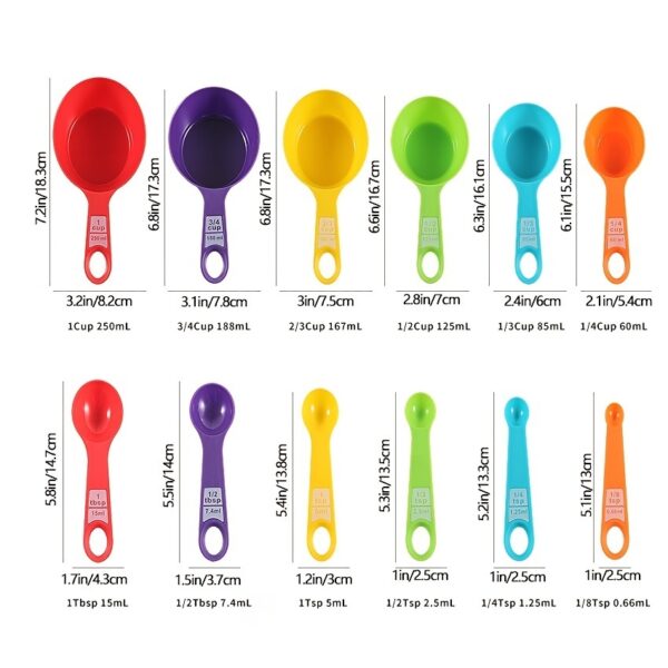 Set 12 Pieces Plastic Measuring Cup Measuring Spoon Set With Scale Color Kitchen Baking Tools Flour Milk Powder Coffee Measuring - Image 3