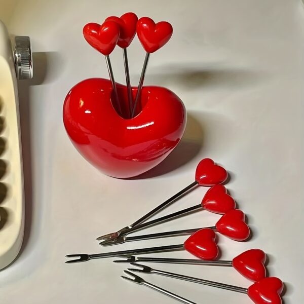 10pcs; Love Fruit Forks; Stainless Steel Cake Fork Set; Home Snacks Tableware Set; Kitchen Household Items; Valentine's Day Party Favors - Image 3