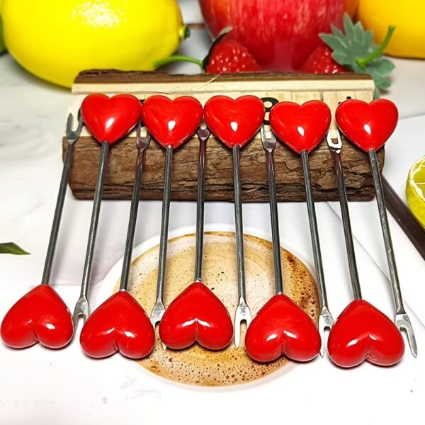 10pcs; Love Fruit Forks; Stainless Steel Cake Fork Set; Home Snacks Tableware Set; Kitchen Household Items; Valentine's Day Party Favors - Image 7