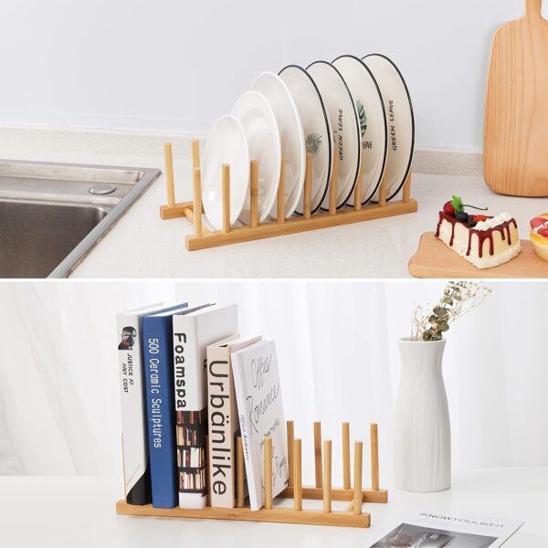 1pc Bamboo Dish Plate Bowl Drainer Storage; Cup Book Pot Lid Cutting Board Drying Rack; Stand Drainer Storage Holder Organizer Kitchen Cabinet; Keep Dry; 13.1in*5in - Image 2