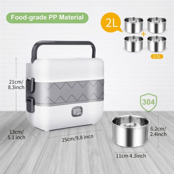 1pc Electric Lunch Box; Food Heater; Portable Food Warmer For Home And Office; Self Heating Lunch Box; Stainless Steel Food Container; Heated Bento Box For Adult; 2000ml/70oz (110V; 200W) - Image 2