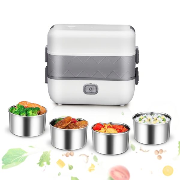 1pc Electric Lunch Box; Food Heater; Portable Food Warmer For Home And Office; Self Heating Lunch Box; Stainless Steel Food Container; Heated Bento Box For Adult; 2000ml/70oz (110V; 200W)