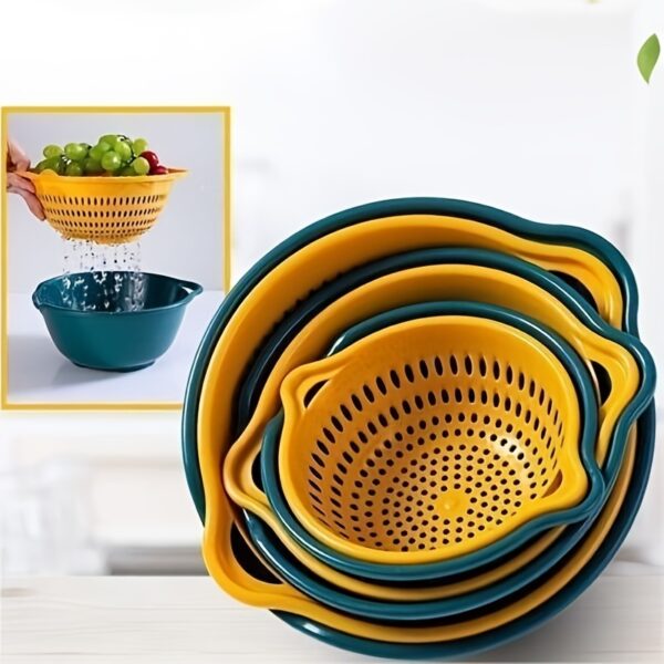 6pcs Household Drain Basket Set; Plastic Double Layered Kitchen Food Strainer Fruits Vegetable Washing Basket; Stackable Drain Bowls For Cleaning Washing - Image 2