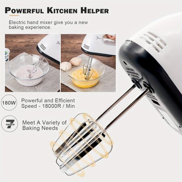 1pc 7 Speeds Electric Hand Mixer; Household Portable Powerful Handheld Electric Mixer; Hand-held Egg Beater; Small Whipping Cream Mixer For Cake; Baking; Cooking; Dessert - Image 3