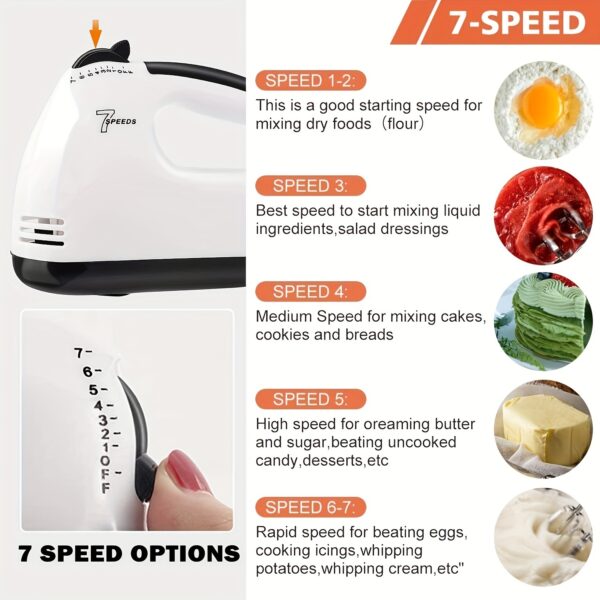 1pc 7 Speeds Electric Hand Mixer; Household Portable Powerful Handheld Electric Mixer; Hand-held Egg Beater; Small Whipping Cream Mixer For Cake; Baking; Cooking; Dessert - Image 4