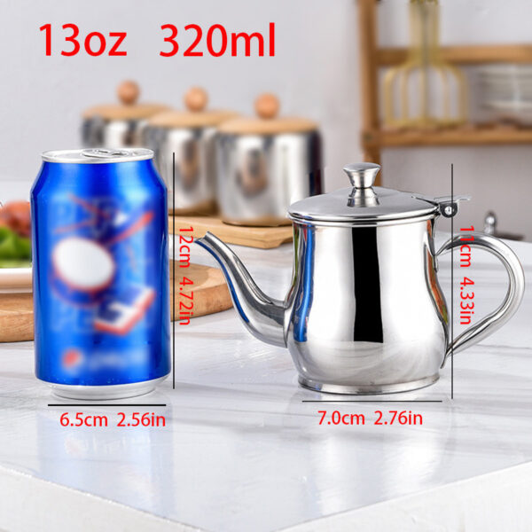 1pc Mini Stainless Steel Oil Pot With Strainer; Condiment Pot; 13oz; Small Stainless Steel Oil Pot - Image 8