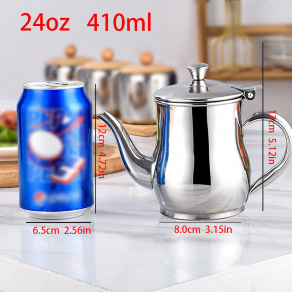 1pc Mini Stainless Steel Oil Pot With Strainer; Condiment Pot; 13oz; Small Stainless Steel Oil Pot - Image 9