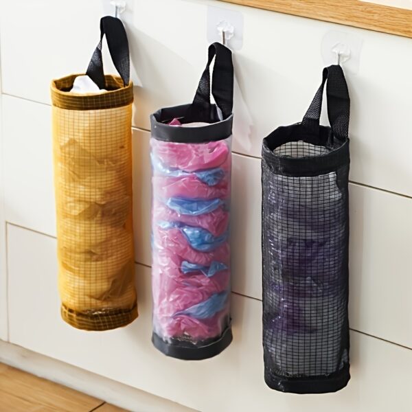 1pc Plastic Bag Holder; Mesh Hanging Storage Dispenser; Foldable; Breathable; Washable Hanging Mesh Garbage Bag Organizer For Plastic Bag Storage; Kitchen Supplies - Image 2