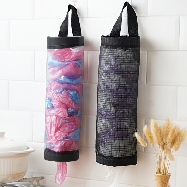 1pc Plastic Bag Holder; Mesh Hanging Storage Dispenser; Foldable; Breathable; Washable Hanging Mesh Garbage Bag Organizer For Plastic Bag Storage; Kitchen Supplies - Image 5