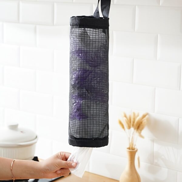 1pc Plastic Bag Holder; Mesh Hanging Storage Dispenser; Foldable; Breathable; Washable Hanging Mesh Garbage Bag Organizer For Plastic Bag Storage; Kitchen Supplies - Image 6