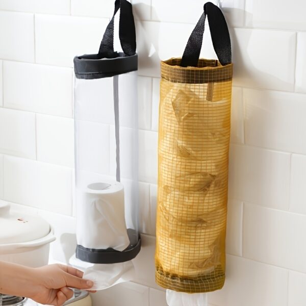 1pc Plastic Bag Holder; Mesh Hanging Storage Dispenser; Foldable; Breathable; Washable Hanging Mesh Garbage Bag Organizer For Plastic Bag Storage; Kitchen Supplies - Image 7