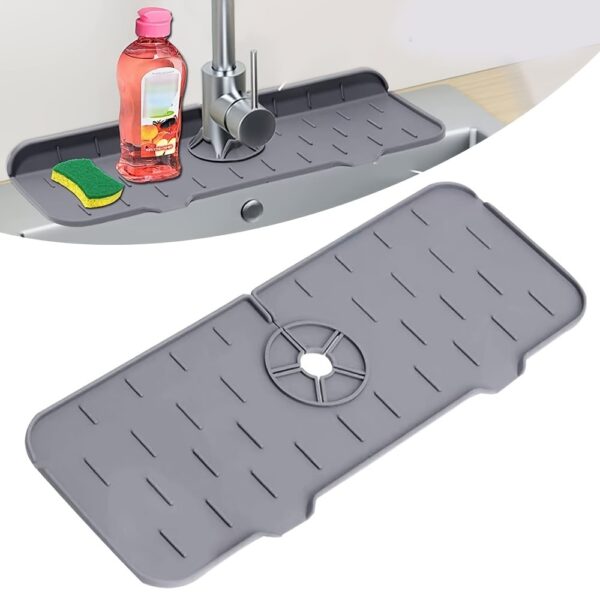 1pc Kitchen Faucet Sink Splash Guard; Silicone Faucet Water Catcher Mat; Sink Draining Pad Behind Faucet; Grey Rubber Drying Mat For Kitchen & Bathroom Countertop Protect - Image 14