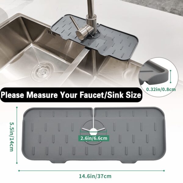 1pc Kitchen Faucet Sink Splash Guard; Silicone Faucet Water Catcher Mat; Sink Draining Pad Behind Faucet; Grey Rubber Drying Mat For Kitchen & Bathroom Countertop Protect - Image 8