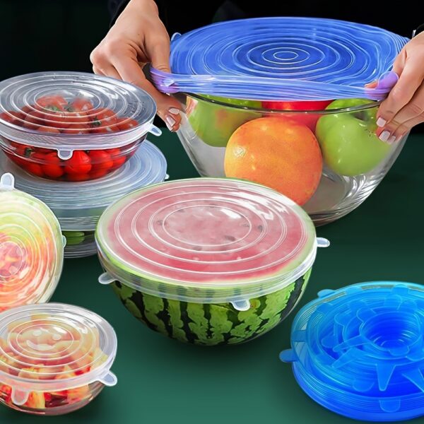 6pcs Silicone Stretch Lids; Reusable Durable Food Storage Lids For Bowls; 6 Different Sizes To Fit Most Containers; Dishwasher And Refrigerator Safe Storage; Kitchen Supplies - Image 2