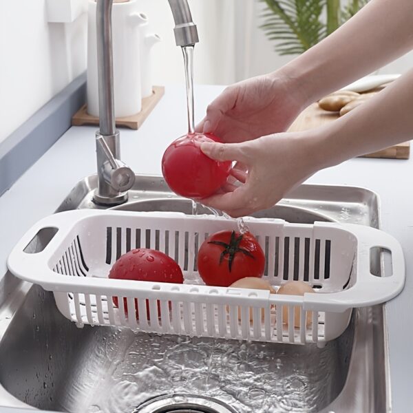 1pc Retractable Fruits And Vegetables Drain Basket; Extendable Over The Sink; Adjustable Strainer; Sink Washing Basket For Kitchen - Image 2