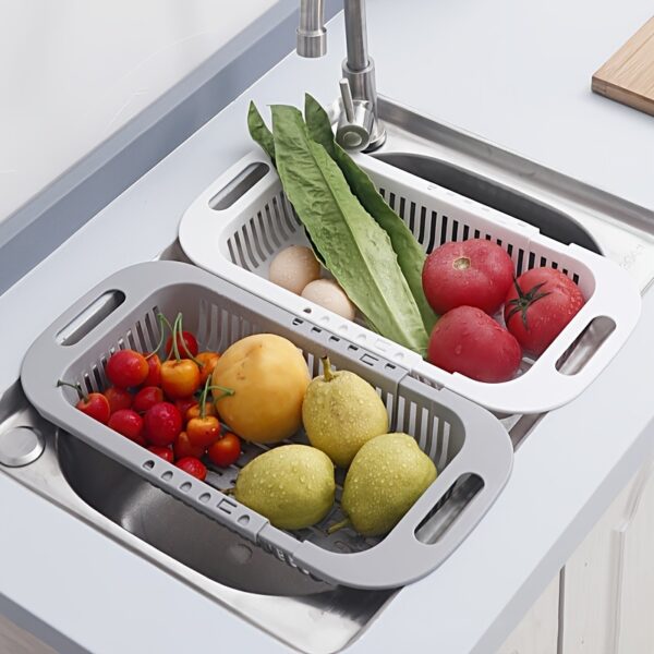 1pc Retractable Fruits And Vegetables Drain Basket; Extendable Over The Sink; Adjustable Strainer; Sink Washing Basket For Kitchen - Image 7